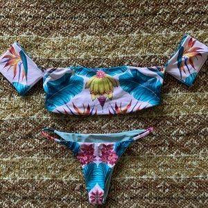 Tropical floral print two piece bikini
